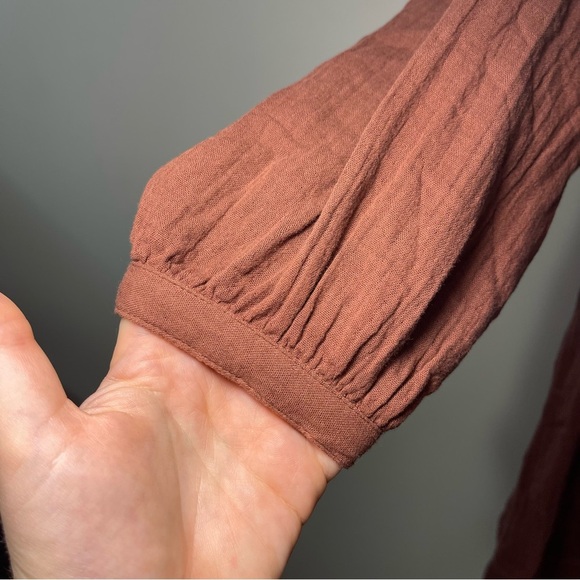 Old Navy Women’s Brown Long Sleeve Gauze Tunic Mini Dress Size S 100% Cotton - Picture 7 of 12